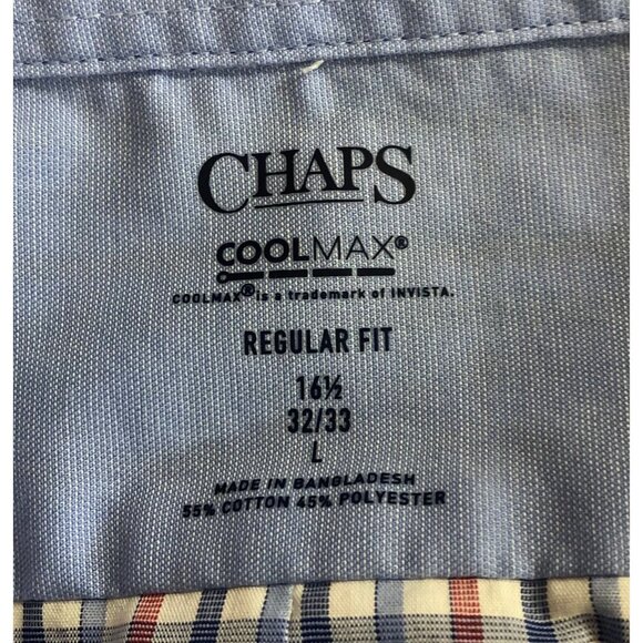 Chaps Coolmax Mens Reg Fit 16-1/2, 32-33 L Red White Blue Check Button Up Shirt - Picture 7 of 9